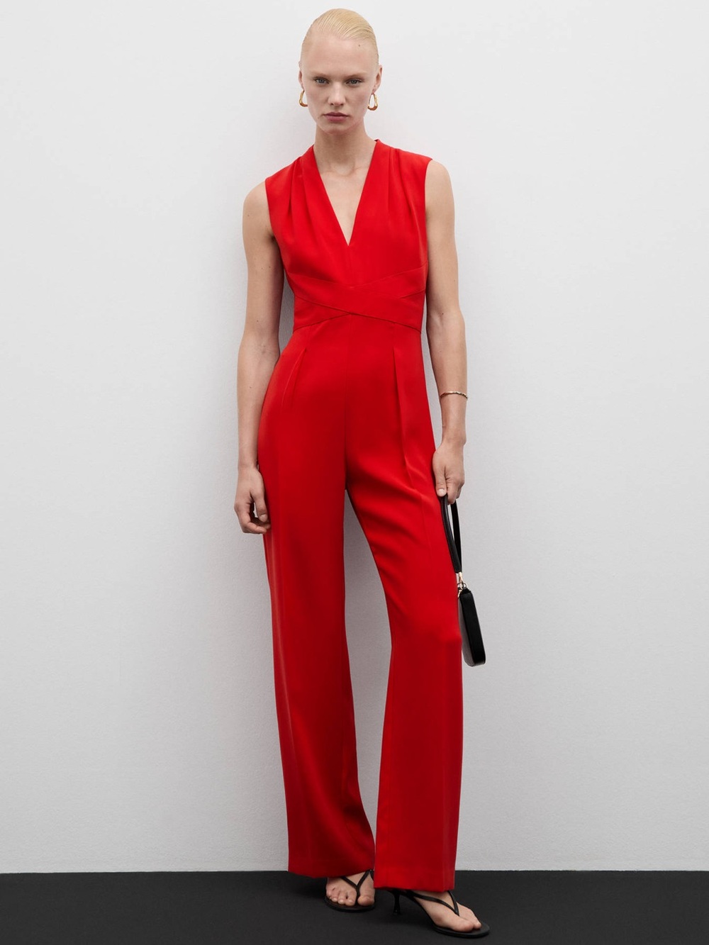 Mango Red V-Neck Sleeveless Jumpsuit Size XXL NWT